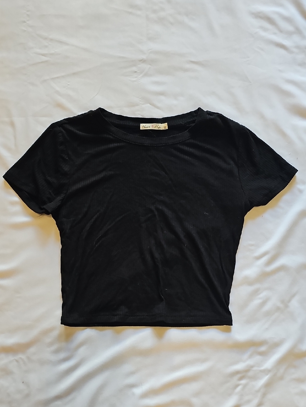 Heart Hips Black Ribbed Short Sleeve Crop Top Size L Tote L